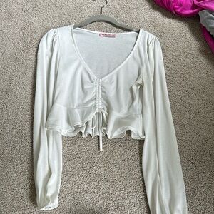 White long sleeve tie top